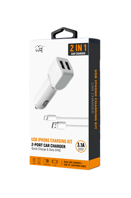 2-in-1 Car Charger with 6ft USB-A to Lightning Cable