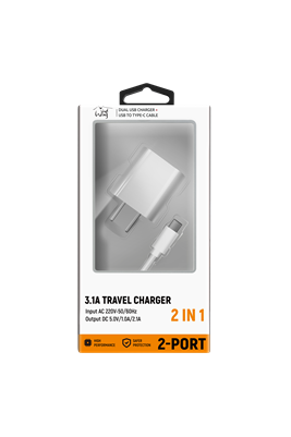 2-in-1 Travel Charger with 4ft USB-A to Lightning Cable