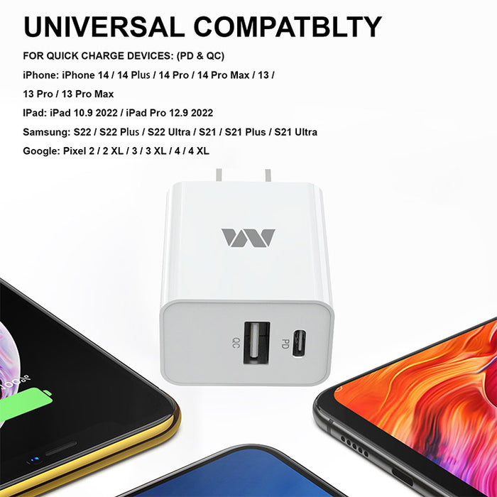 Dual Port Wall Charger (USB-A + USB-C 22W Power Delivery)