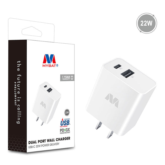 Dual Port Wall Charger (USB-A + USB-C 22W Power Delivery)