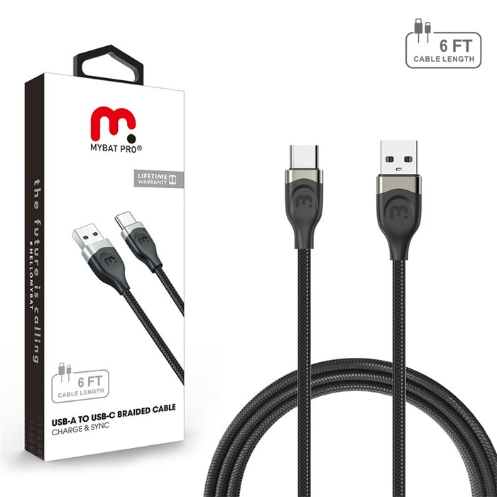 USB-A to USB-C Braided Cable, 6FT