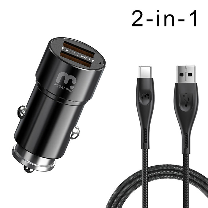 2-in-1 22W Car Charger with 6ft USB-A to USB-C Cable