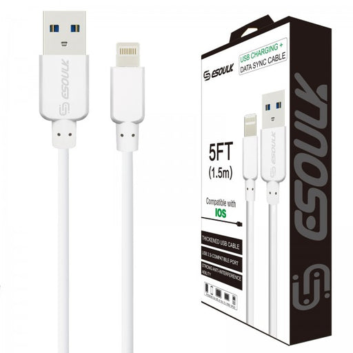 ESOULK 5ft Nylon Braided USB Cable For IOS - WHITE